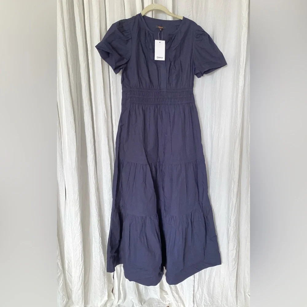 NEW Quince 100% Organic Cotton Poplin Tiered V-Neck Short Sleeve Maxi Dress sz S - Picture 7 of 13